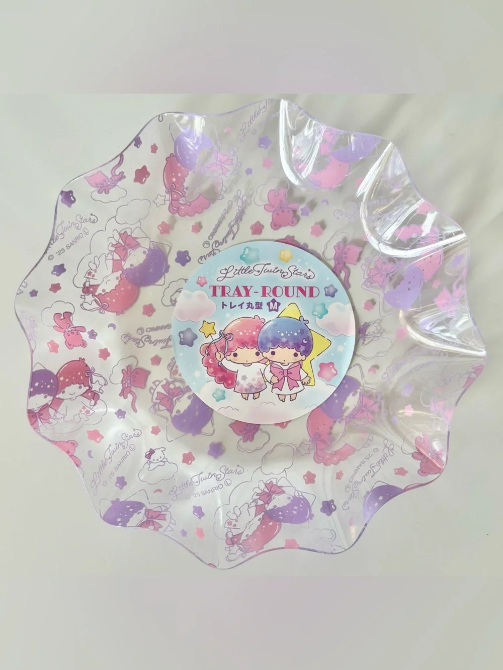 Little Twin Stars Kiki and Lala Clear Round Makeup Trinket Desk Tray NWT